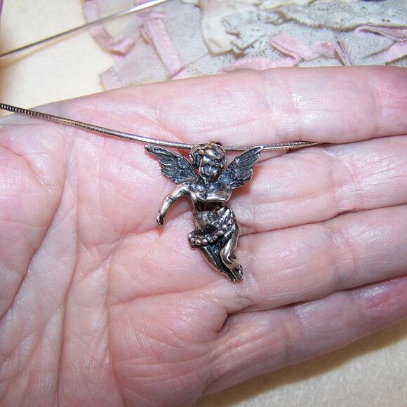 Vintage Foree Sterling Silver Pendant - Angel Putti Cherub - Picture 2 of 5